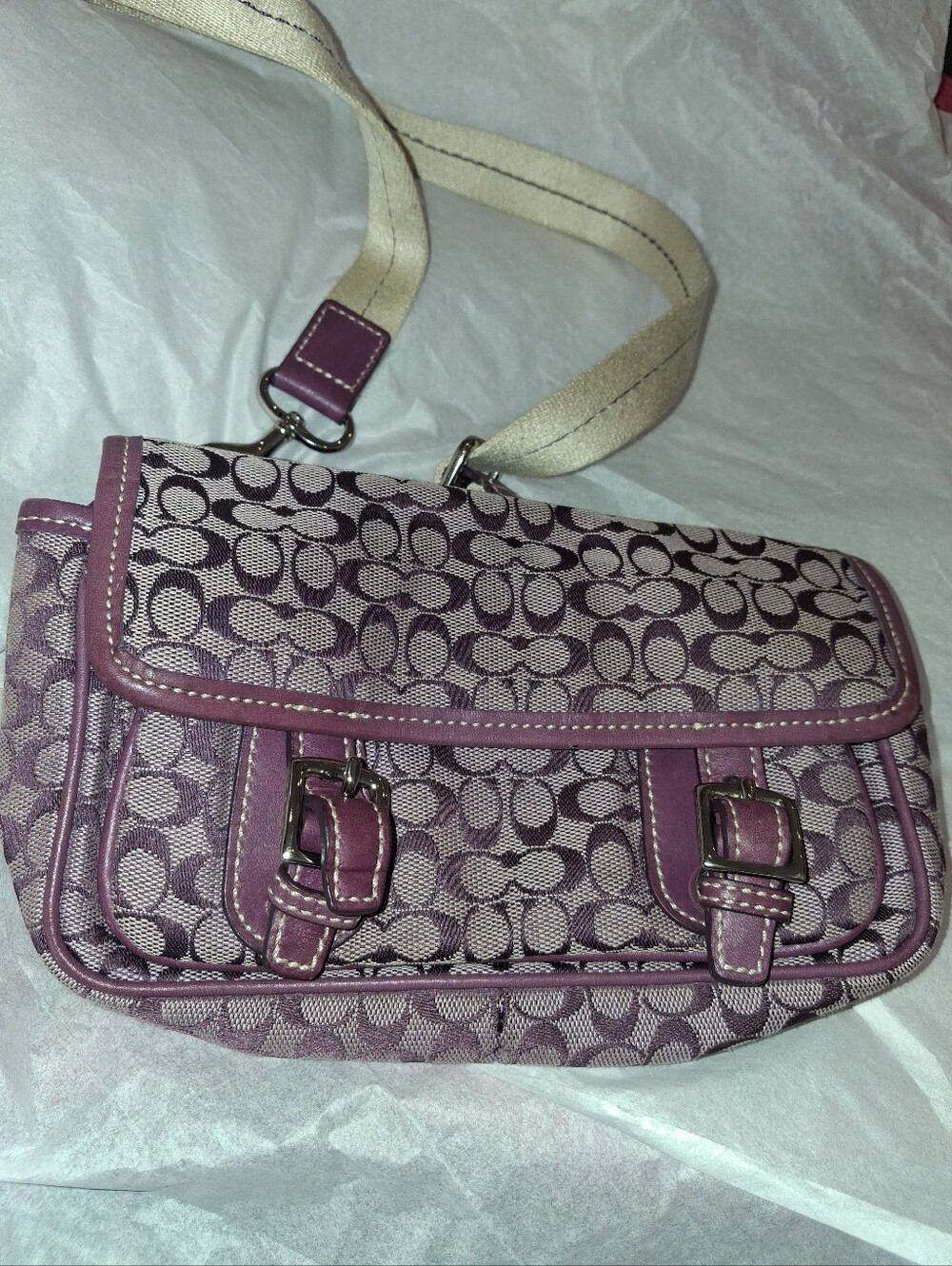 Coach Women's Purple Signature Pattern Crossbody Bag